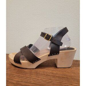 Novacas Wooden Strap Clog Vegan Leather Sandals Chocolate Brown Women’s Sz 42/11